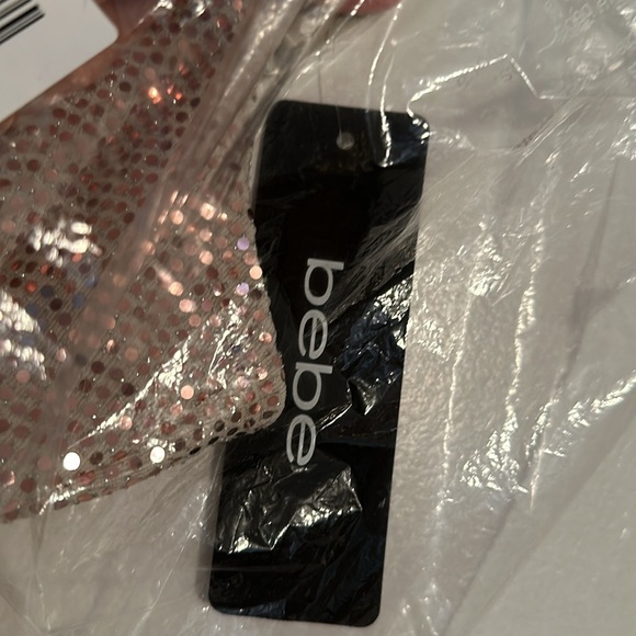 NWT BEBE COWL NECK SHIMMER MAXI DRESS ROSE GOLD Sz M - Picture 7 of 7